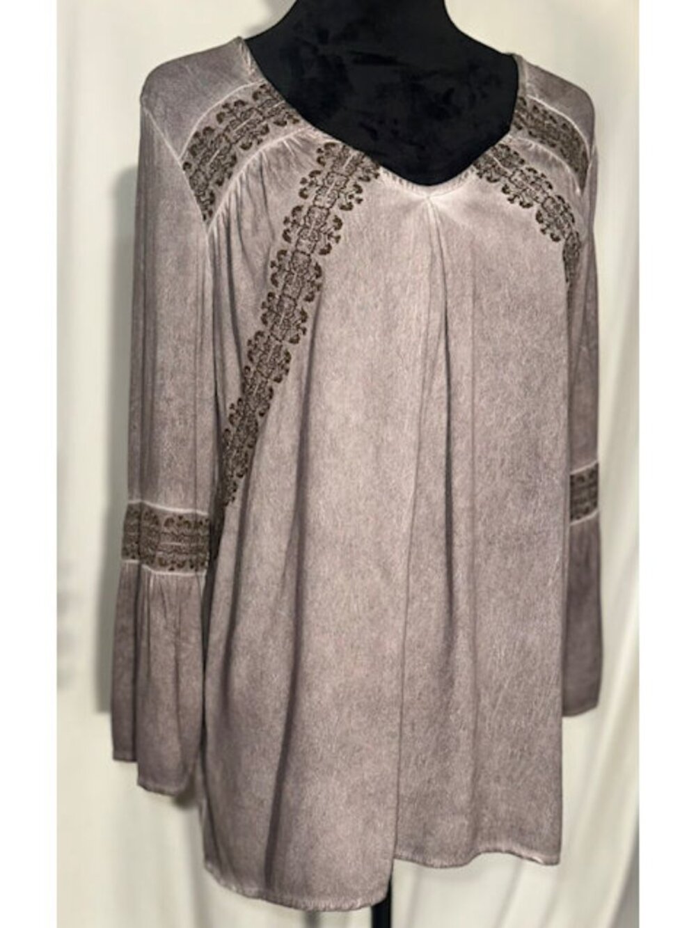 Knox Rose Smock Top, Embroidered, Brown, Medium